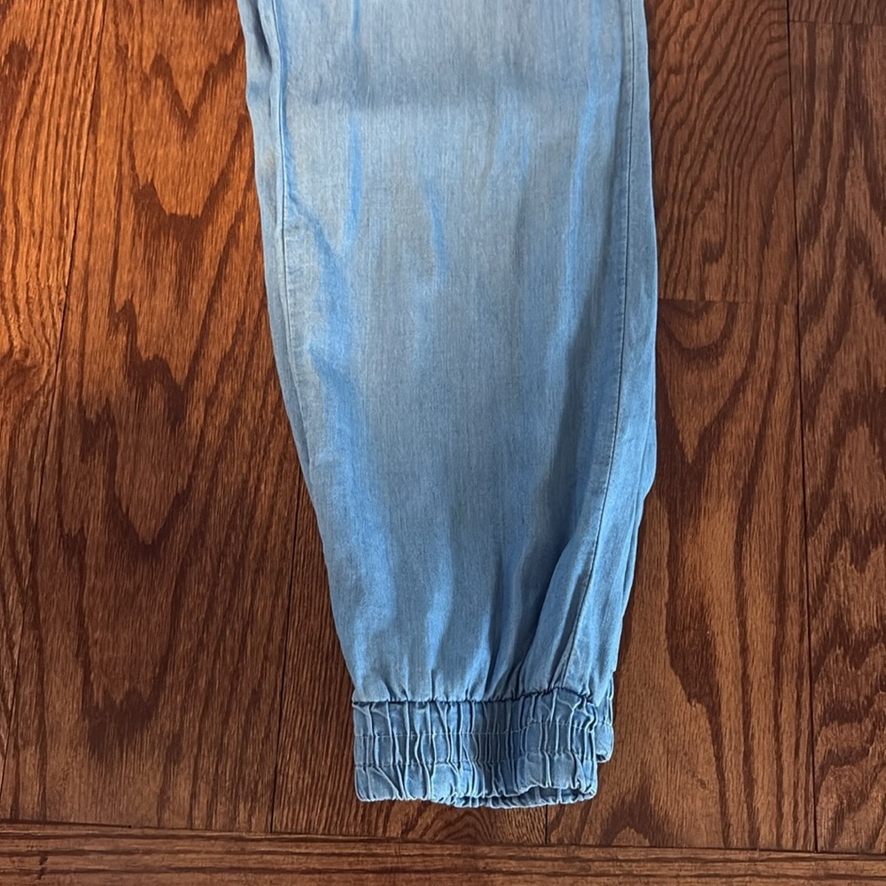 Denim Blue Drawstring organic RAYON jogger Pants pull on elastic waist belt Med - Picture 12 of 14